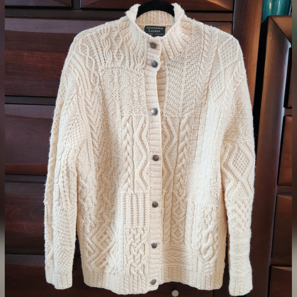 Lauren Ralph Lauren Cream Cable Knit Button-Up Sweater